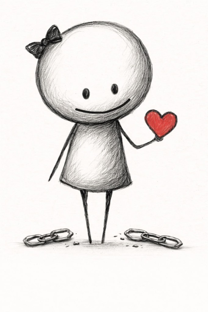 Карандашная иллюстрация: девочка с сердечком